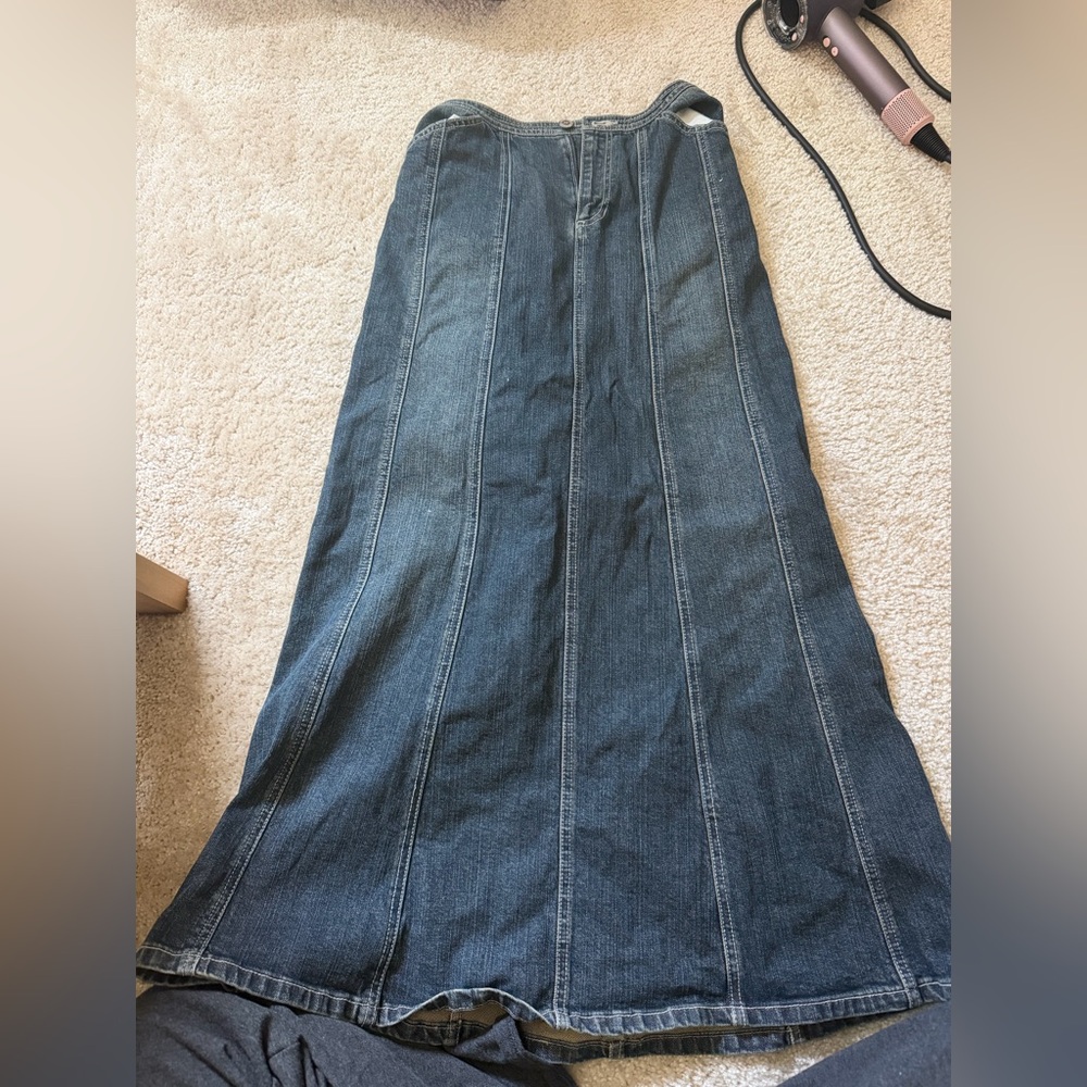 High-Waist Dark Blue Panelled Maxi Denim Skirt